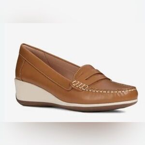 Geox Women’s Arethea B Leather Moccasin Brown Wedge Loafers - US 8/EU 38